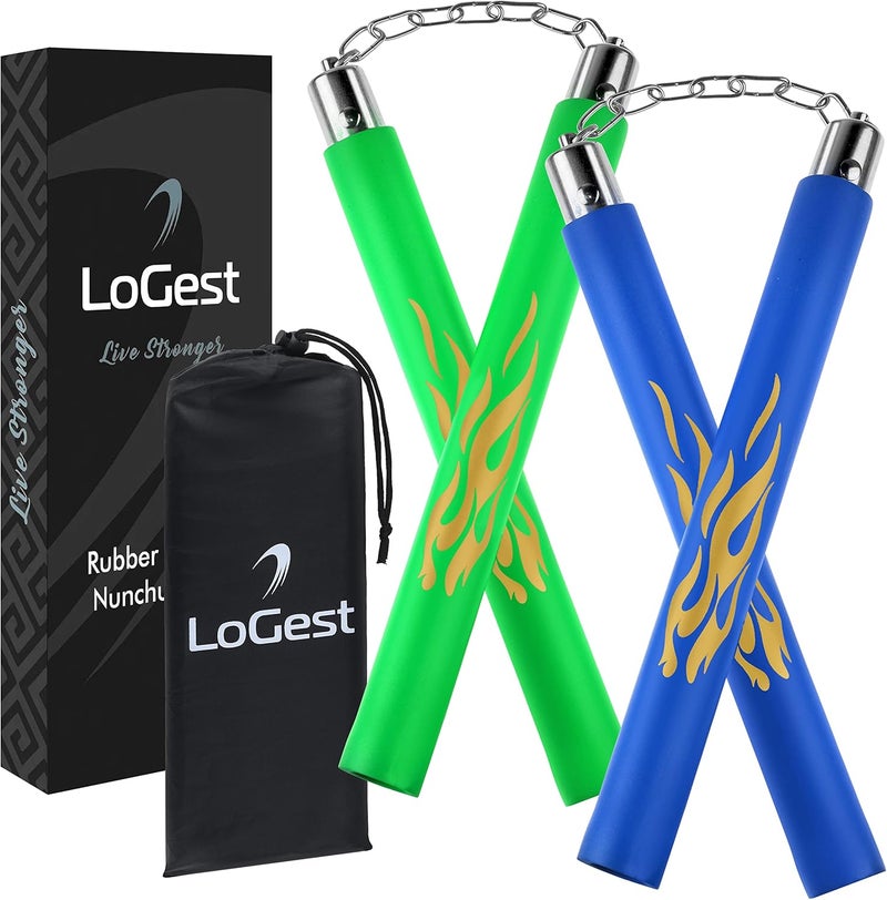 Logest Nunchucks - Pack of 2 with Storage Bag Safe Foam Rubber & Steel Chain Training Nunchakus for Kids or Adults Beginners for Martial Arts Practice Nunchaku Ninja Foam Nunchucks for Kids & Adults - Image 1